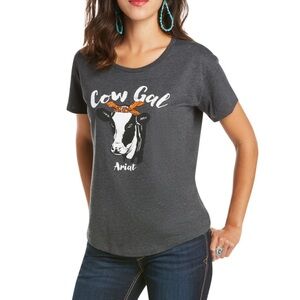 Ariat Cow Gal Graphic T Shirt Charcoal Gray Short Sleeve Womens Size M